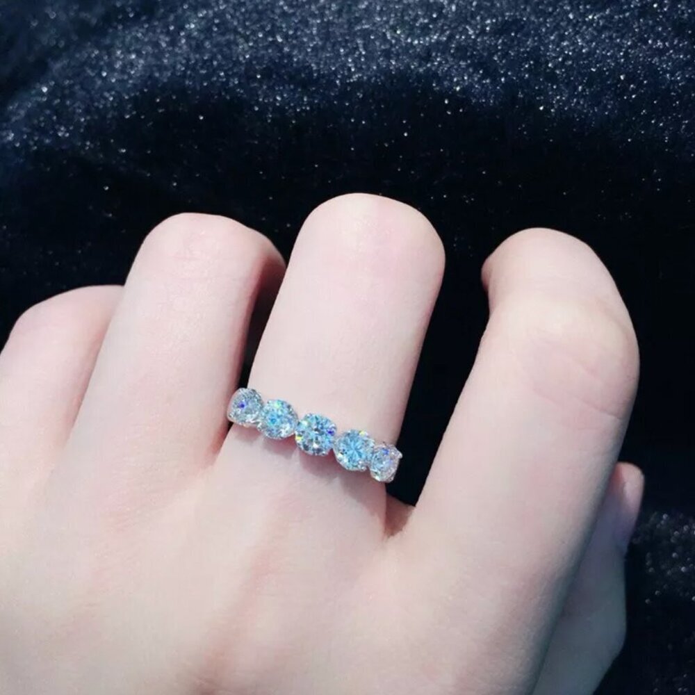 NEW 925 Sterling Silver Diamond Ring Band Round Cut Band - Picture 4 of 6